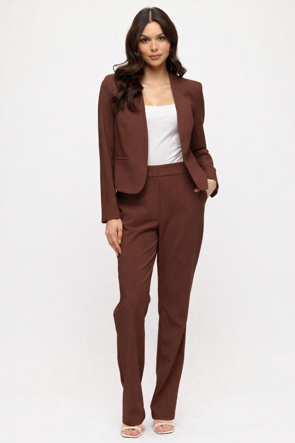 Solid Straight Leg Pants Brown Ovi