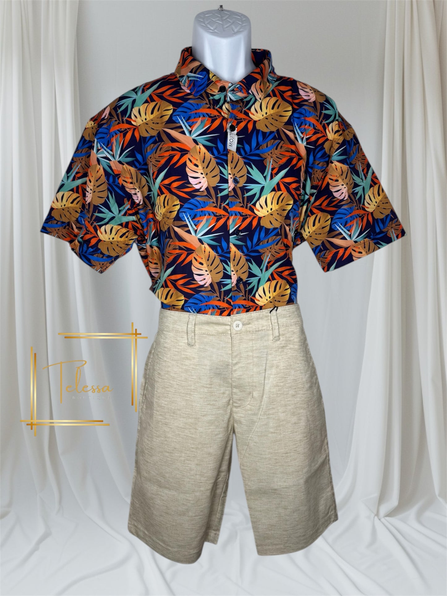 Mens Strech Button Down Shirt Multicolors Leaf Print