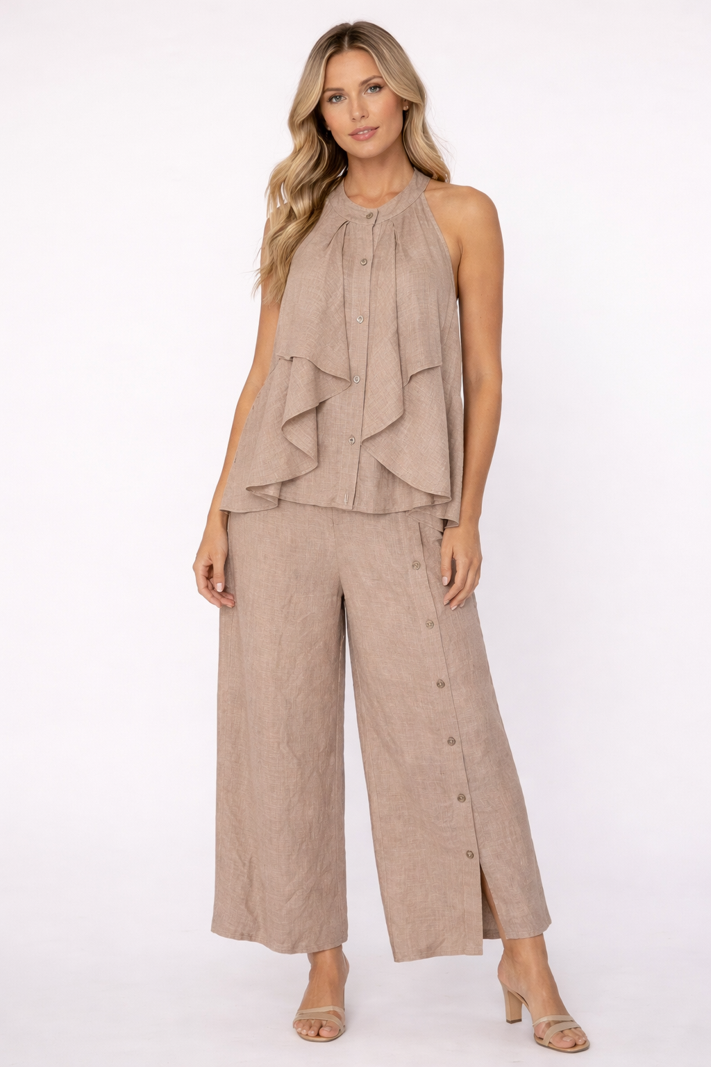 Halter Italian Linen Set Beige