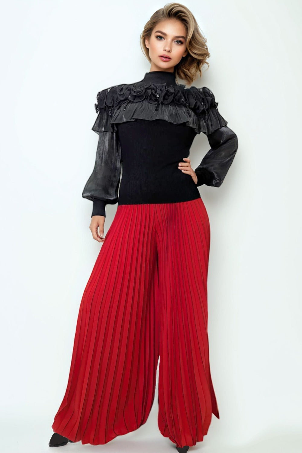 Red Pleated Pants Pants N' by Nancy