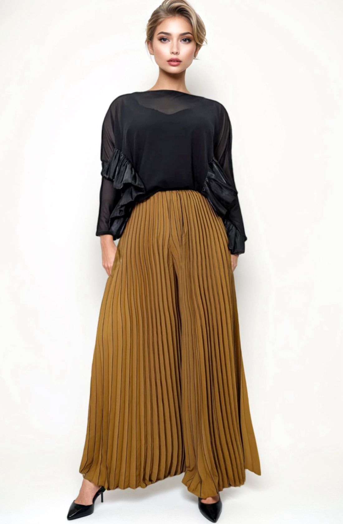 Gold Pleated Pants Pants N' by Nancy