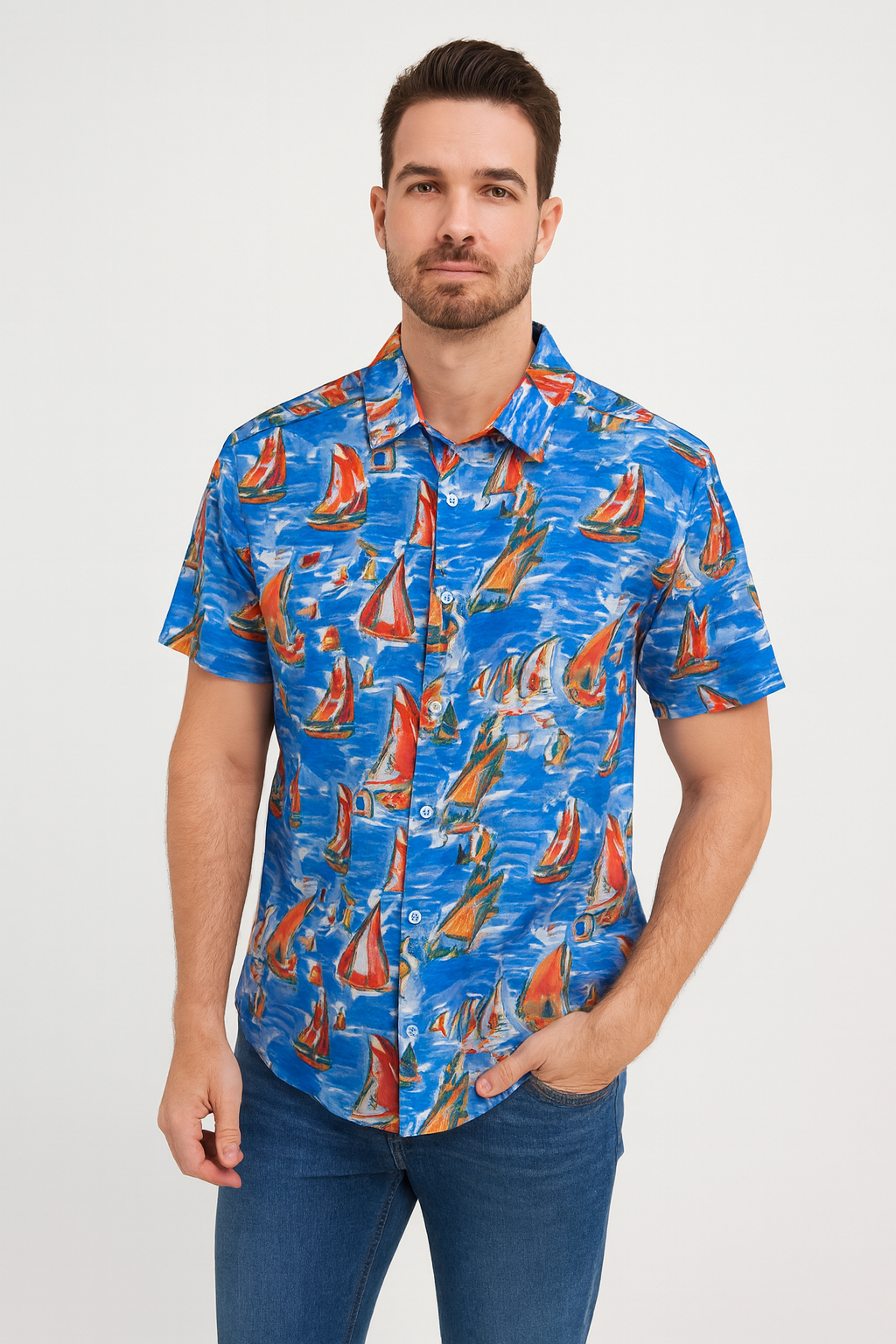 Mens Boat Top Orange and Blue