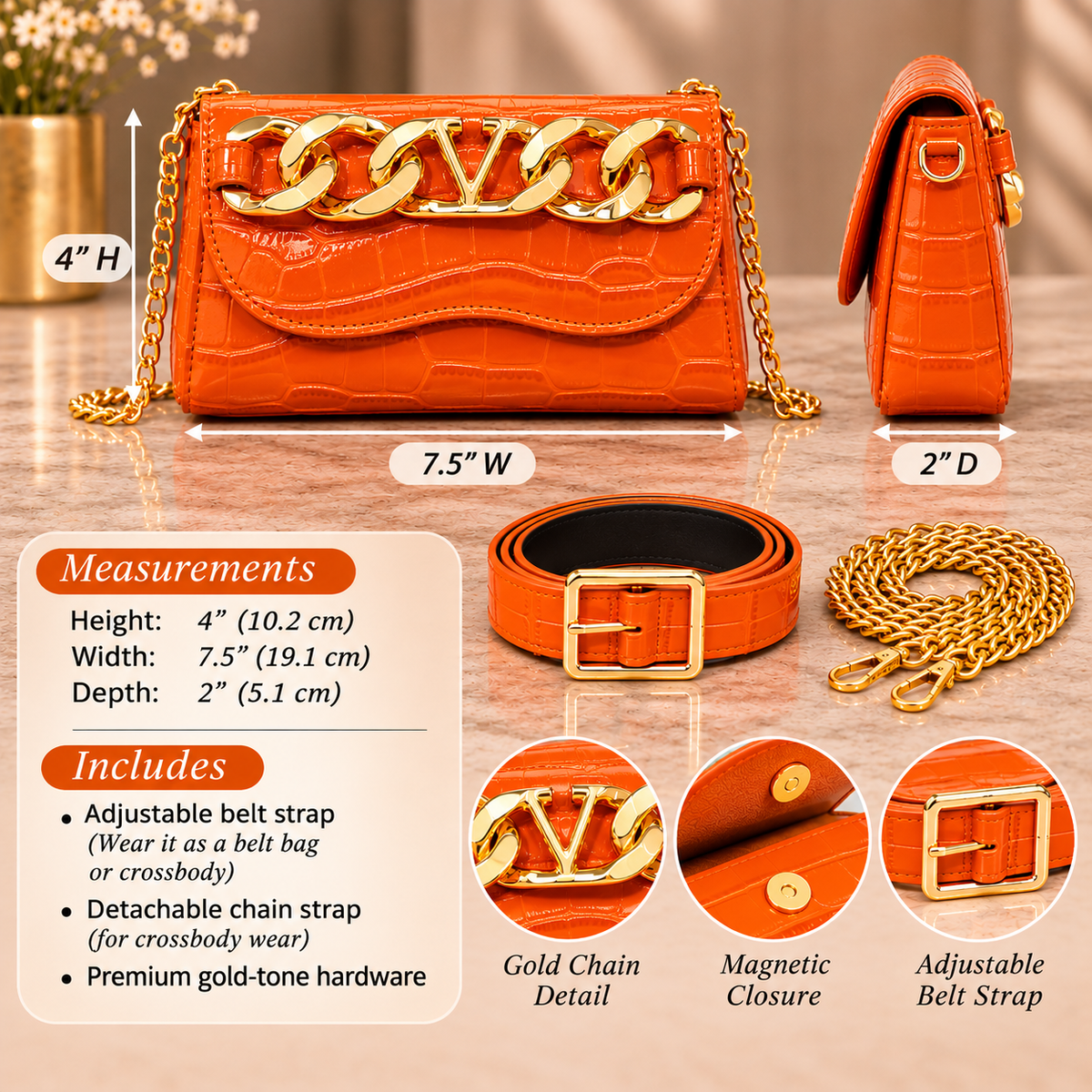 Orange Designer-Inspired Croc Convertible Bag