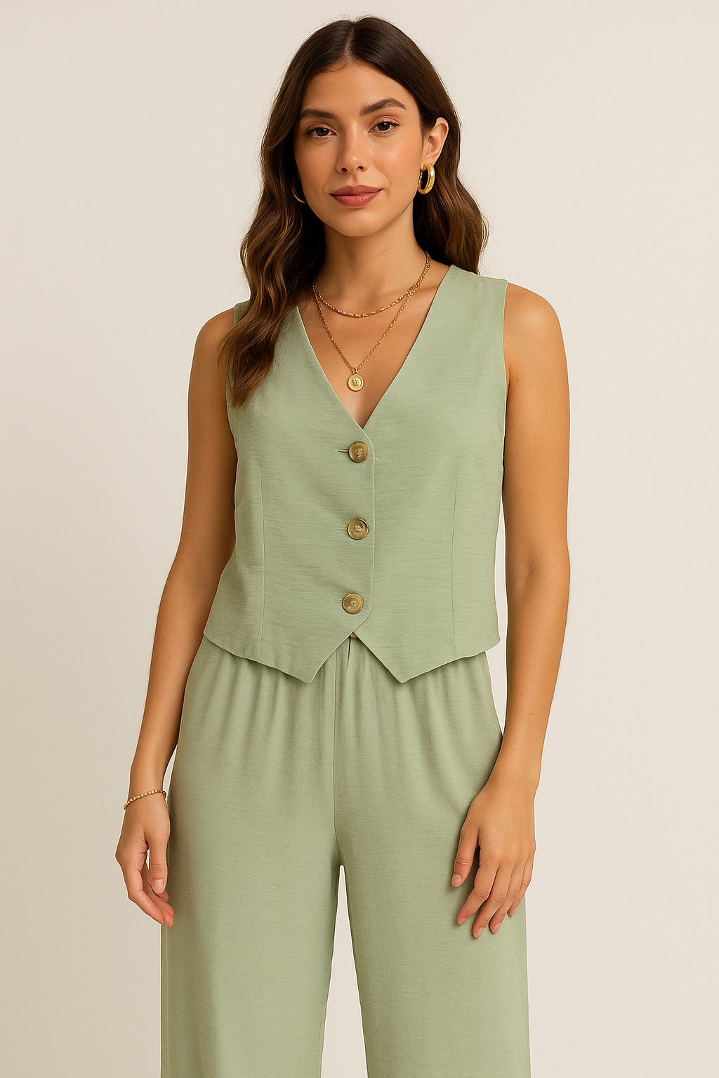 Mint Vest Set Paired With Palazzo Pants