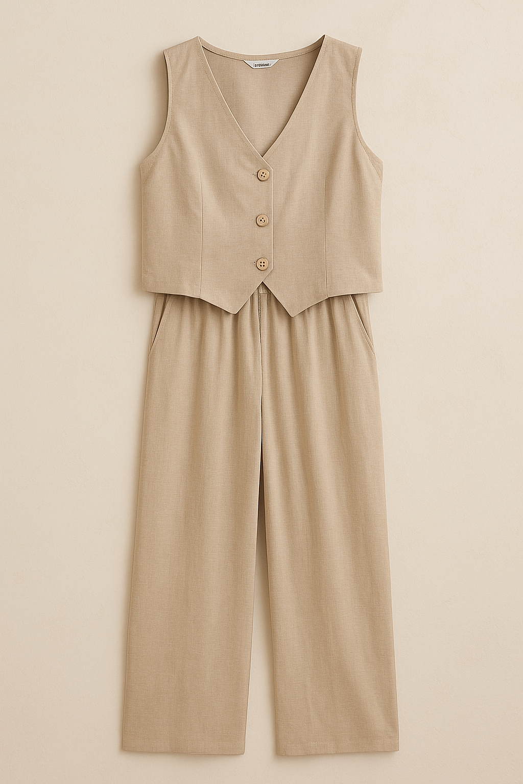 Beige Vest Set Paired With Palazzo Pants
