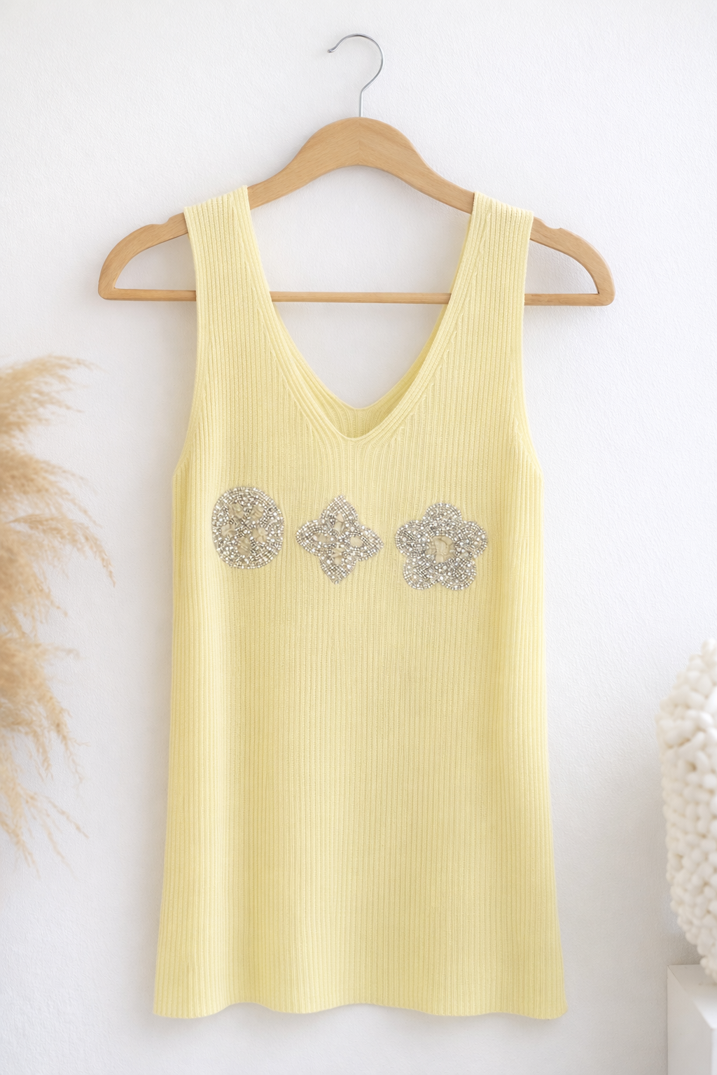 Yellow Tank Top with Sparkling Embellishments and Sophisticated Style