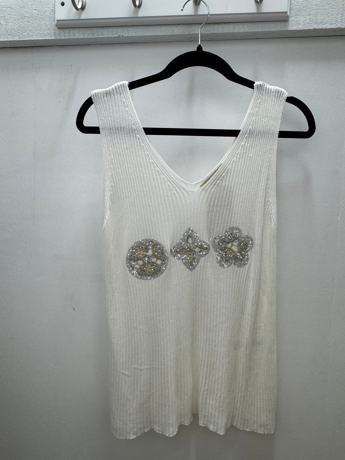 White Tank Top with Sparkling Embellishments and Sophisticated Style