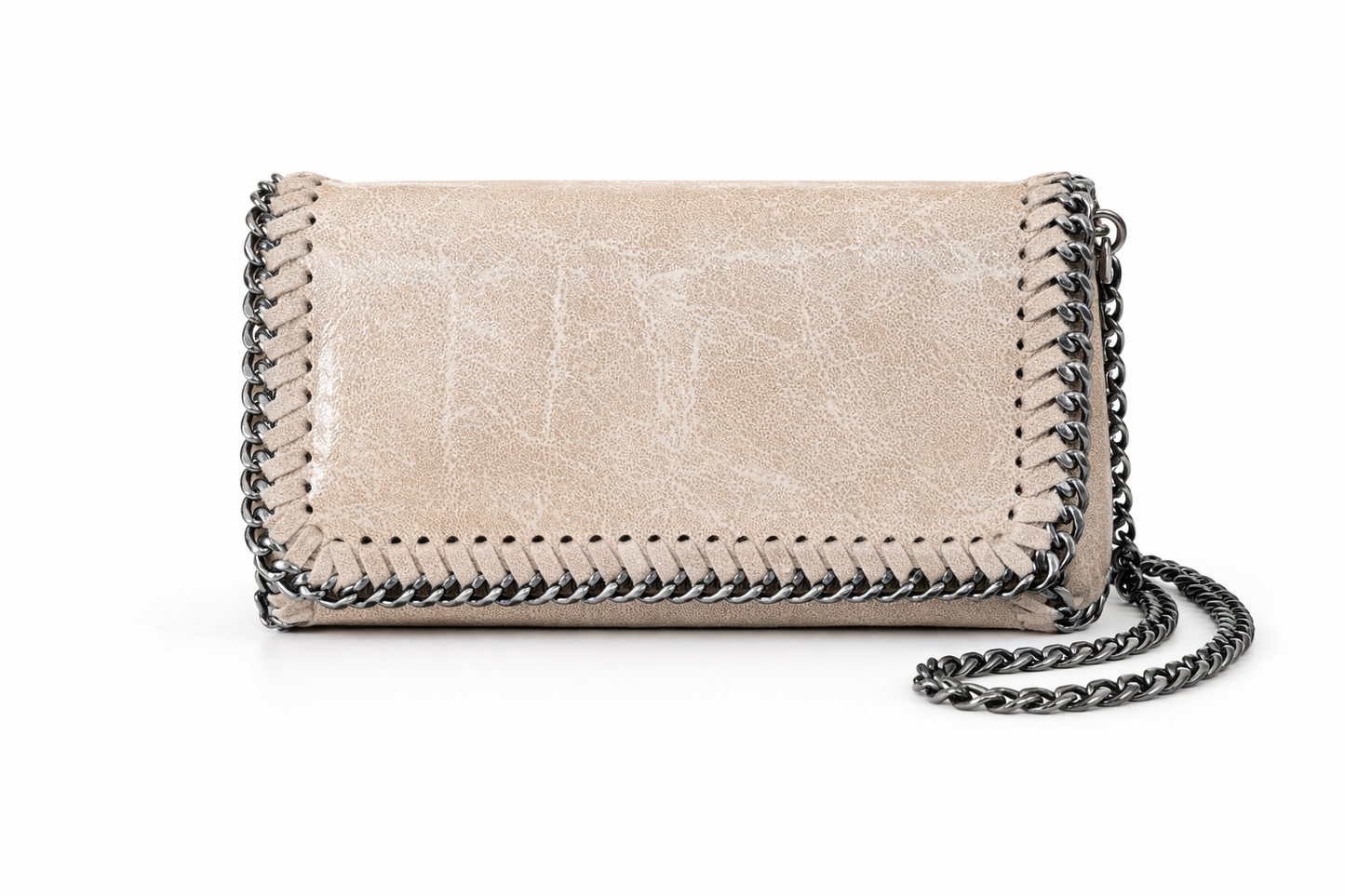 Germán Fuentes Textured Handbag Ivory with Metal Chain Frame-Large