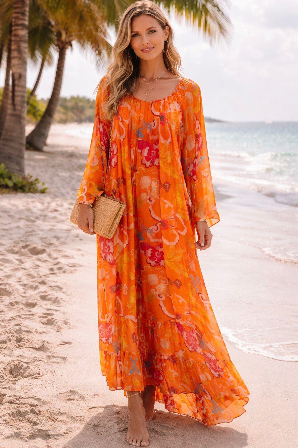 Orange Paradise Floral Maxi Dress