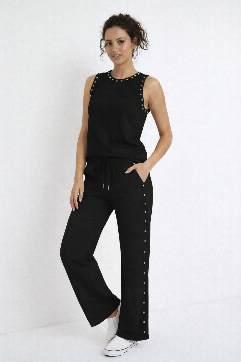 Black Stud Detail Two-Piece Set