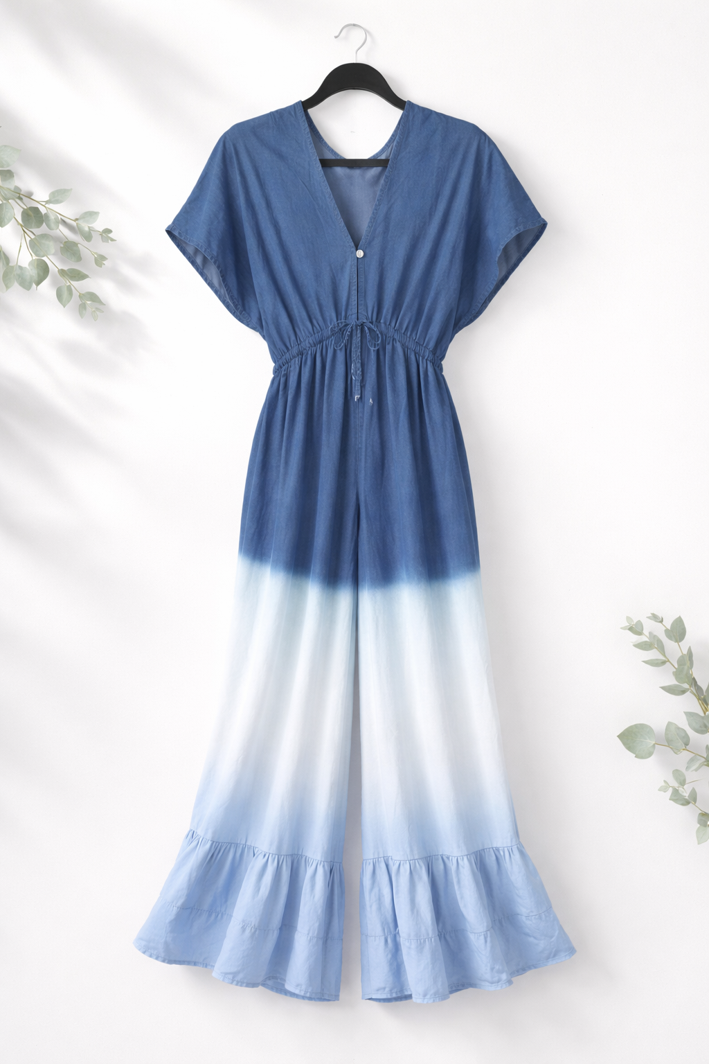 Italian Blue Breeze Ombré Linen Jumpsuit