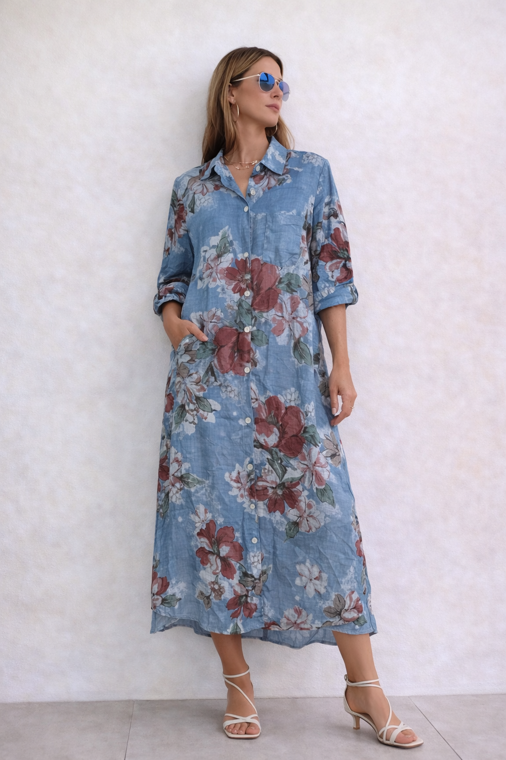 Italian Blue Garden Floral Dress