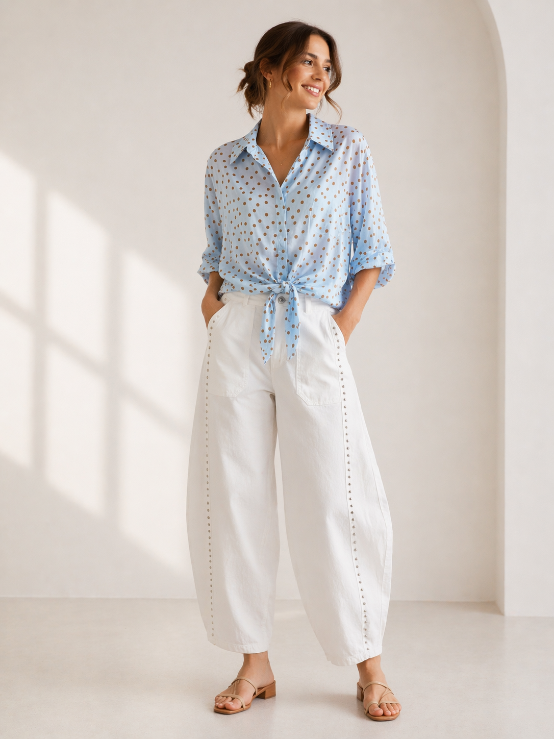 Italian Barrel Pant With Silver Dots