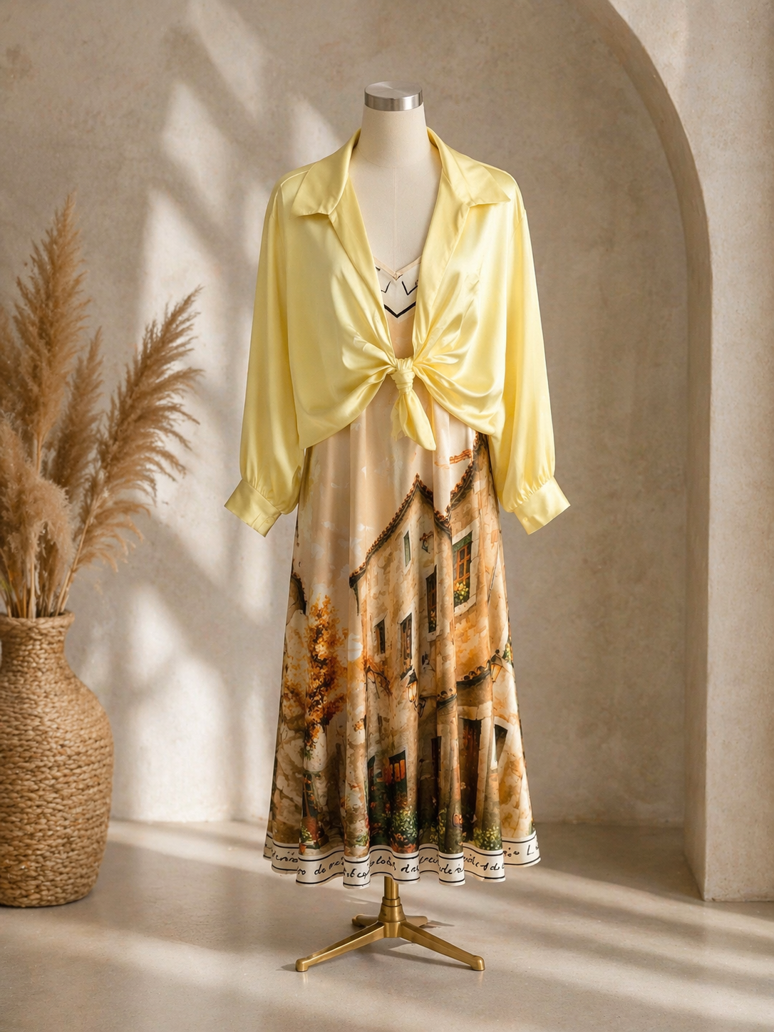 Stamp Line Dress Beige