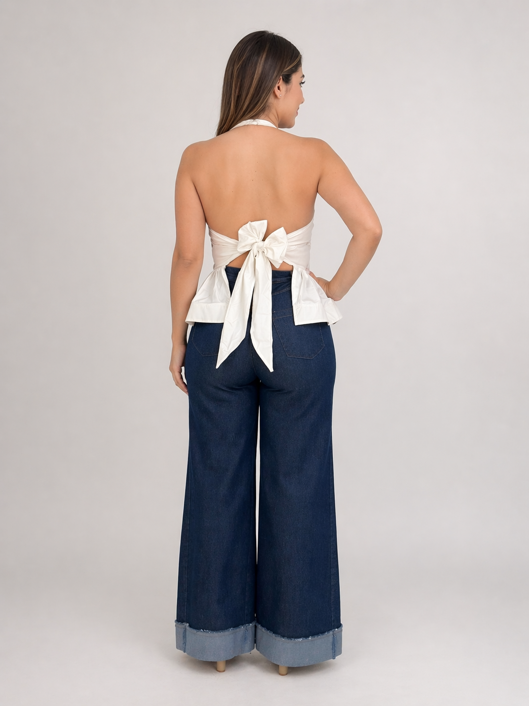 White Bow Back Halter Top