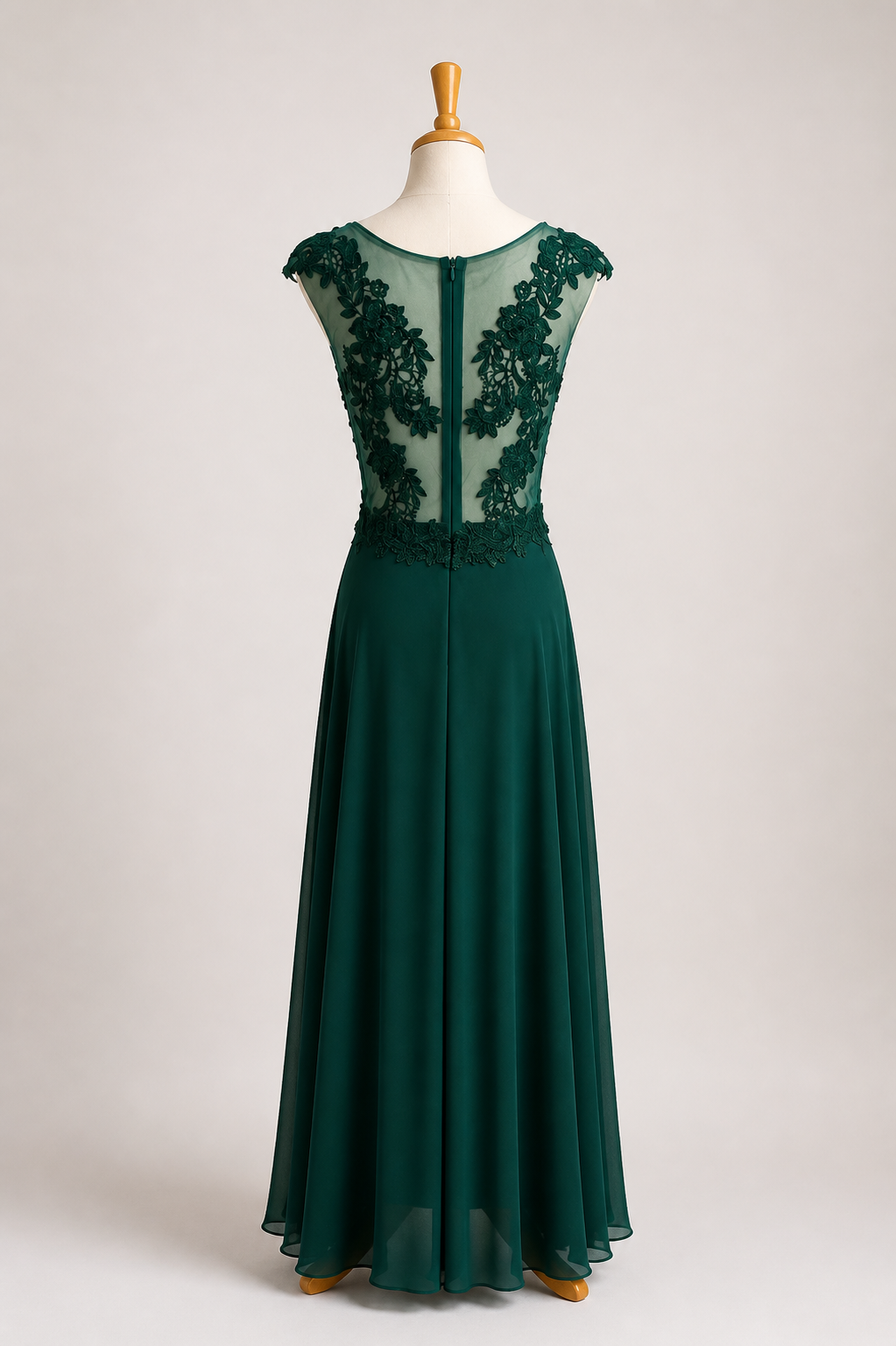 Emerald A-Line Maxi Dress with Intricate Lace Top