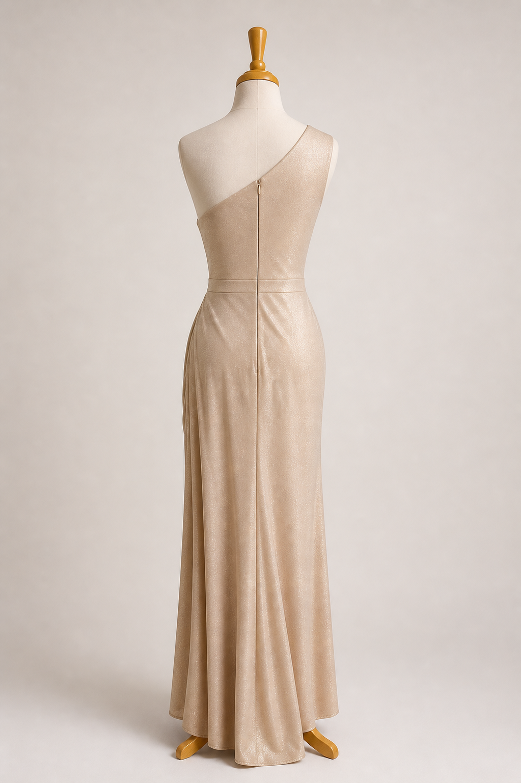 One Shoulder Satin Elegance Dress– Beige