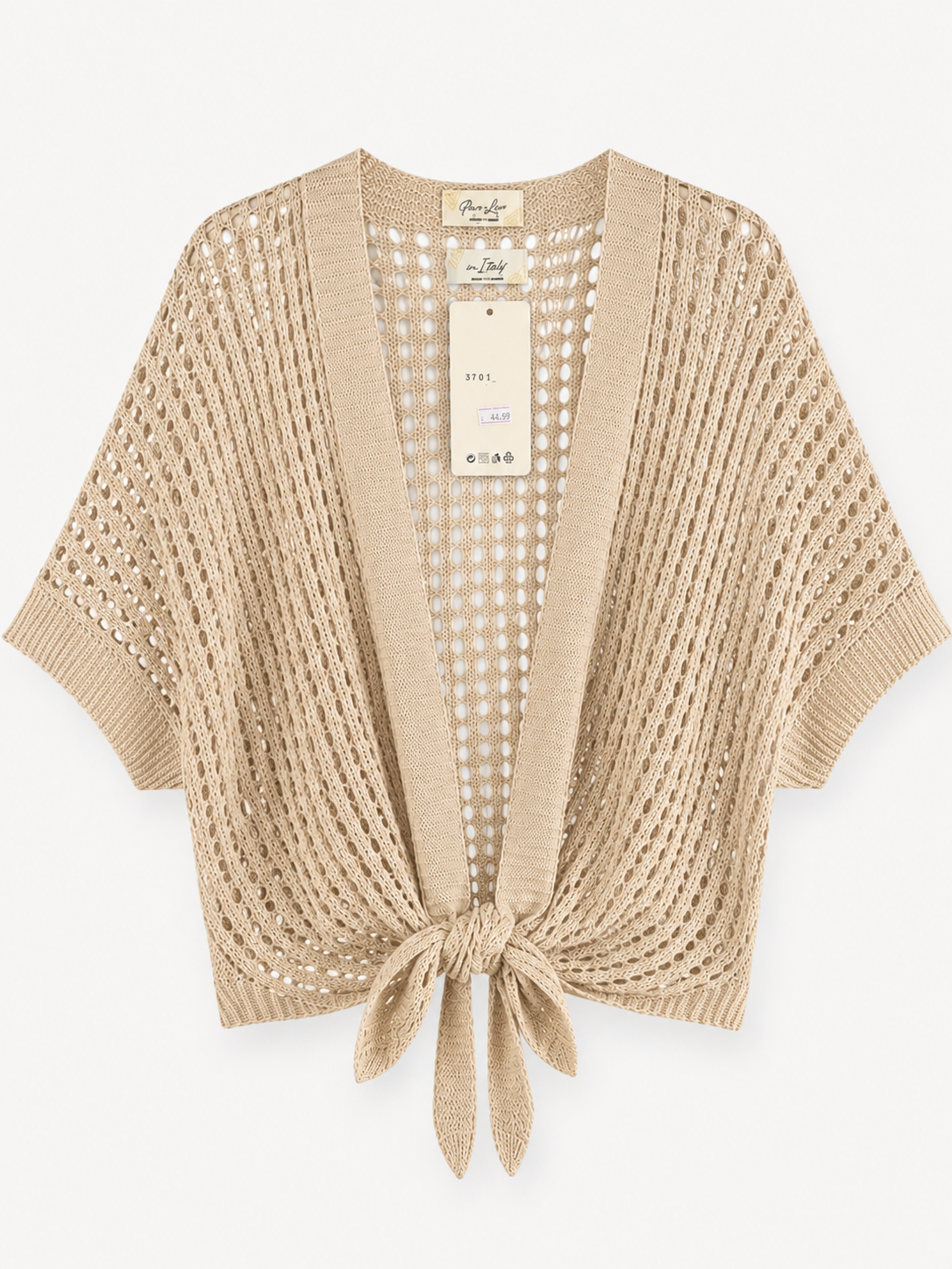 Beige Front Knot Cardigan