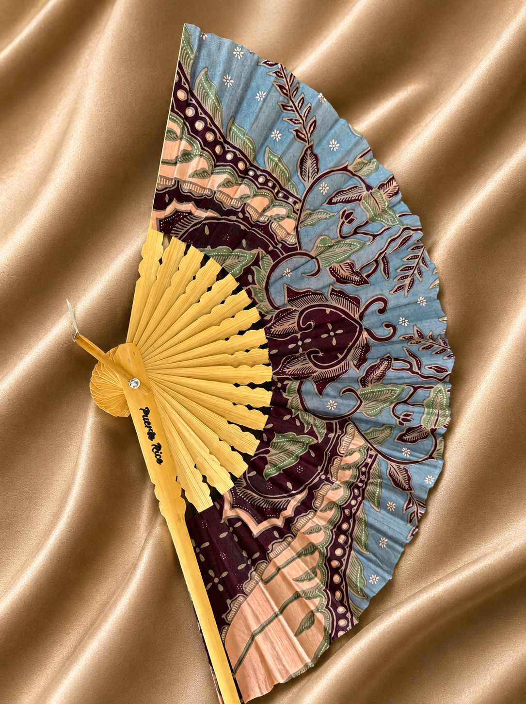 Tropical Blue and Brown Hand Fan