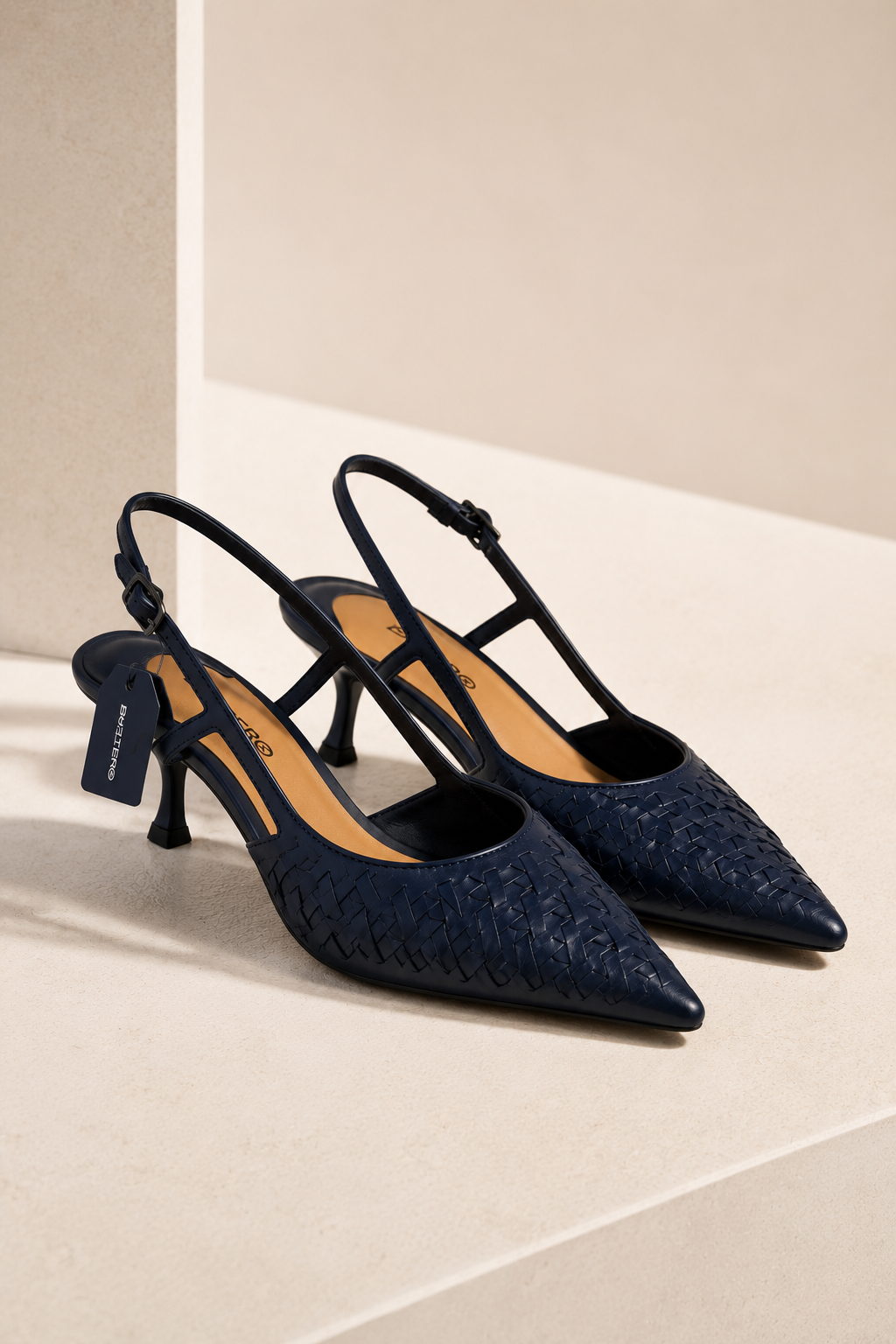 Blue Woven Leather Heels