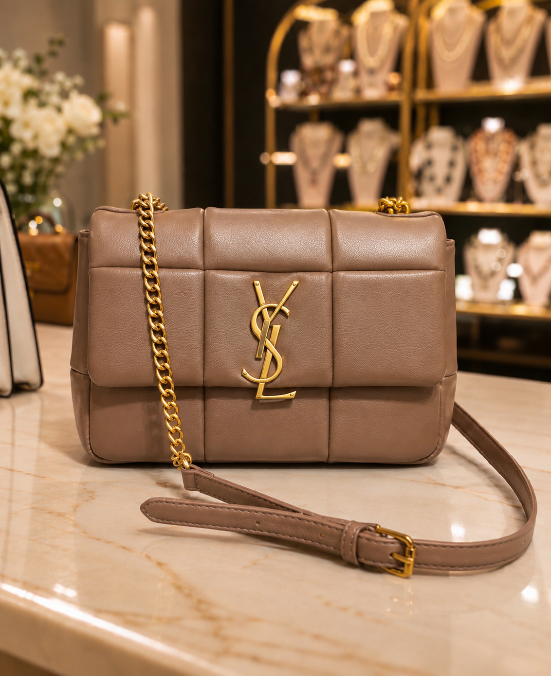 Compact Luxury Inspired Bag in Taupe
