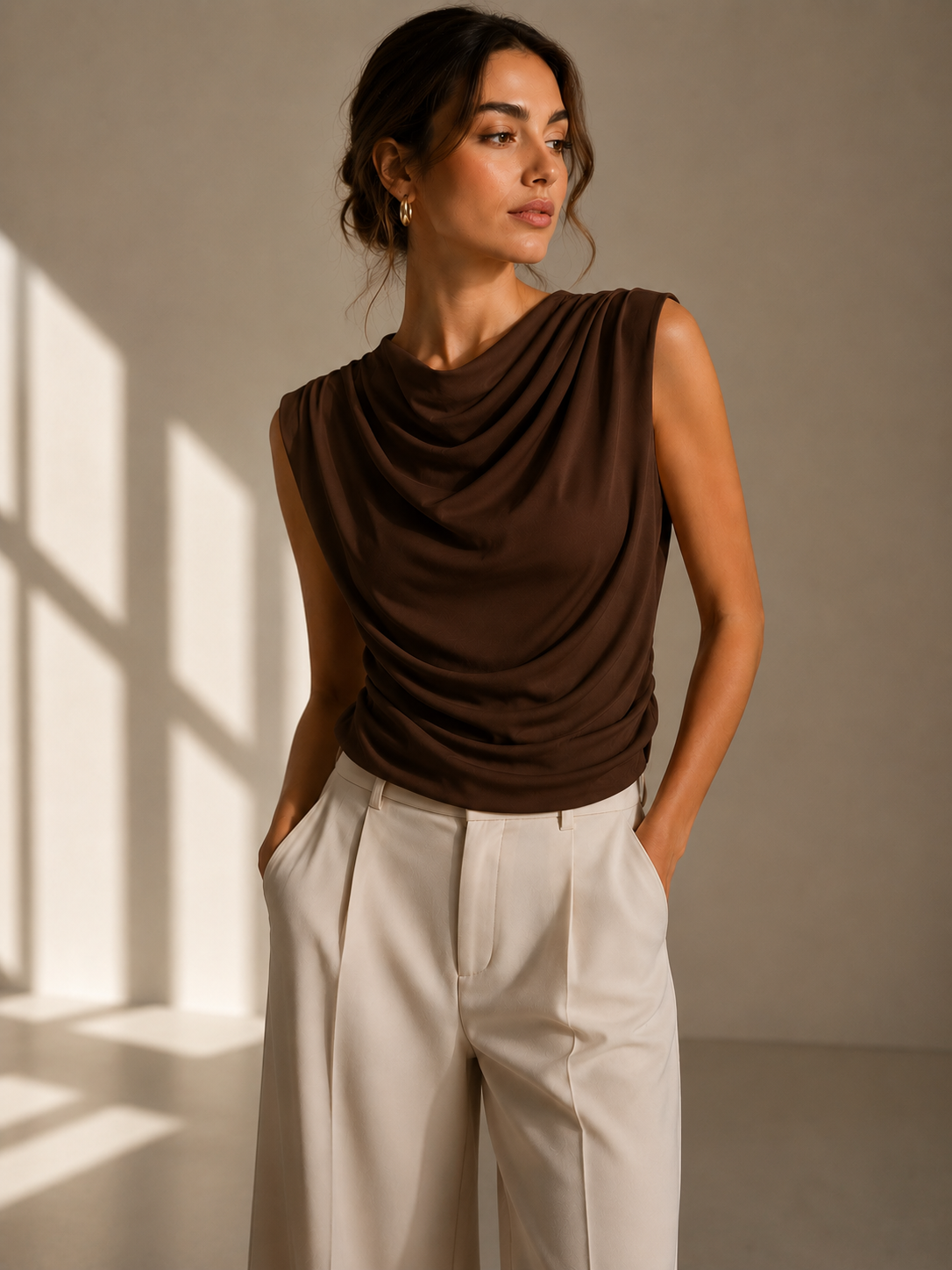 Italian Brown Draped Top