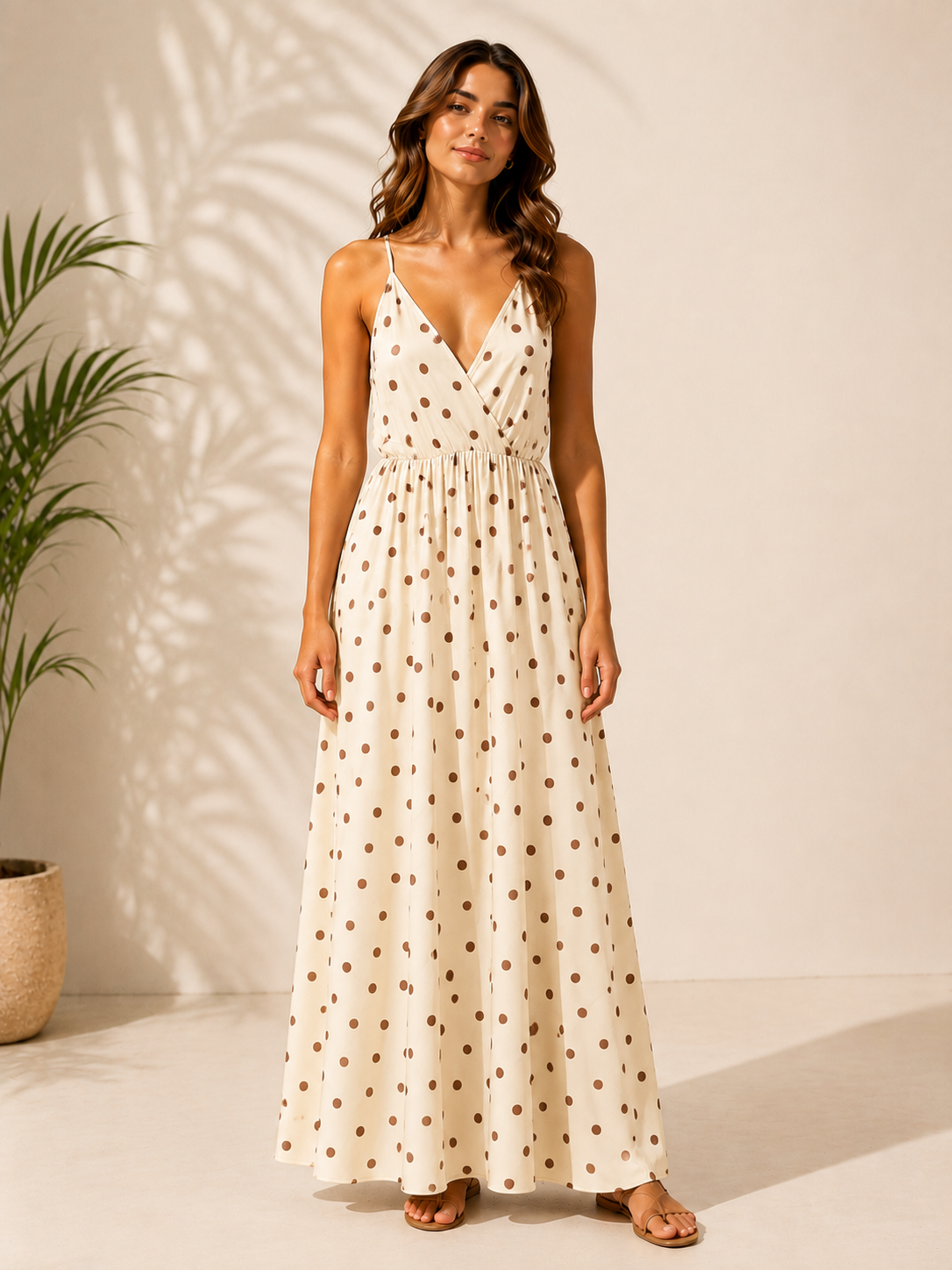 Italian Beige Polka Dot Dress