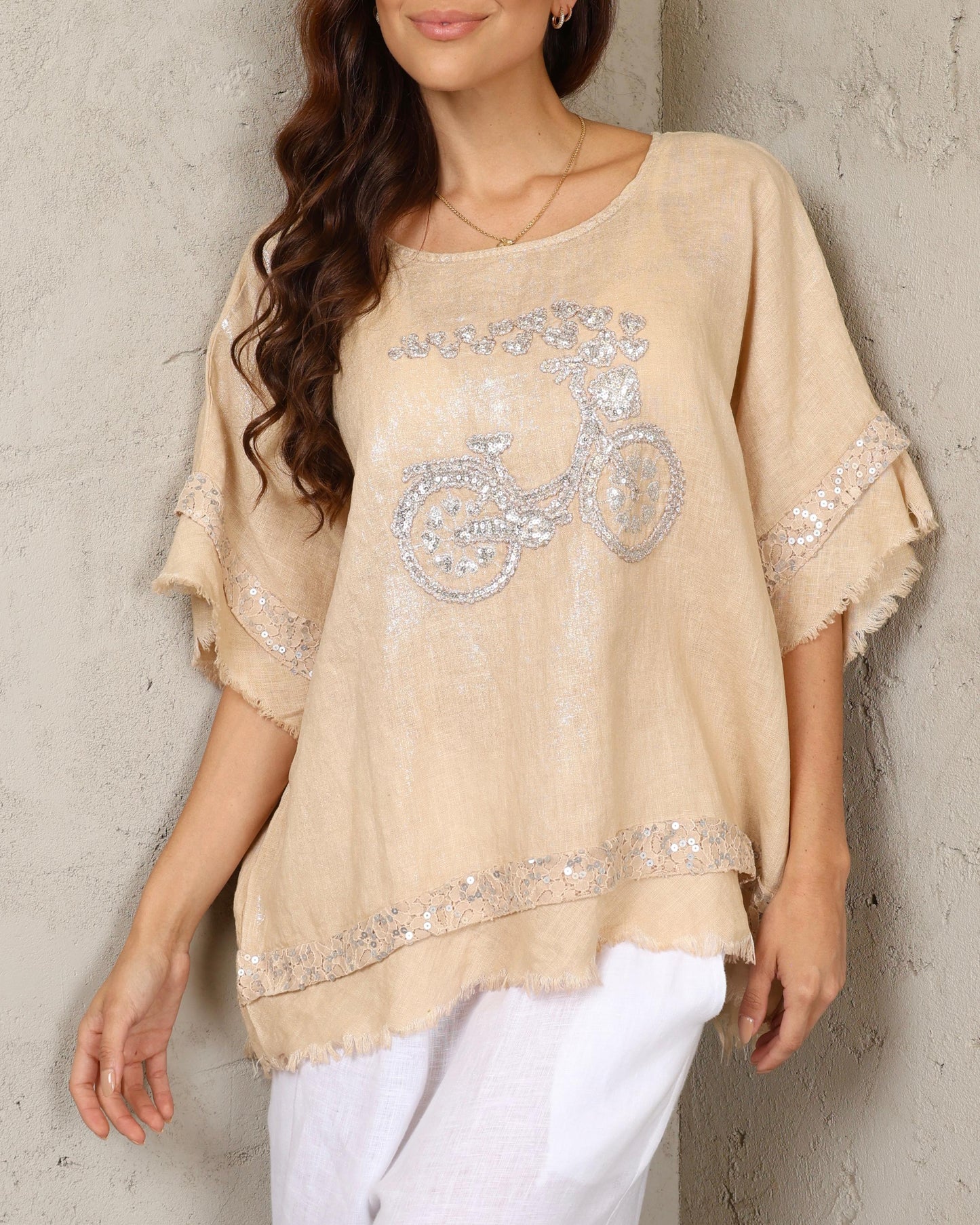 Beige Italian Linen Bicycle Top