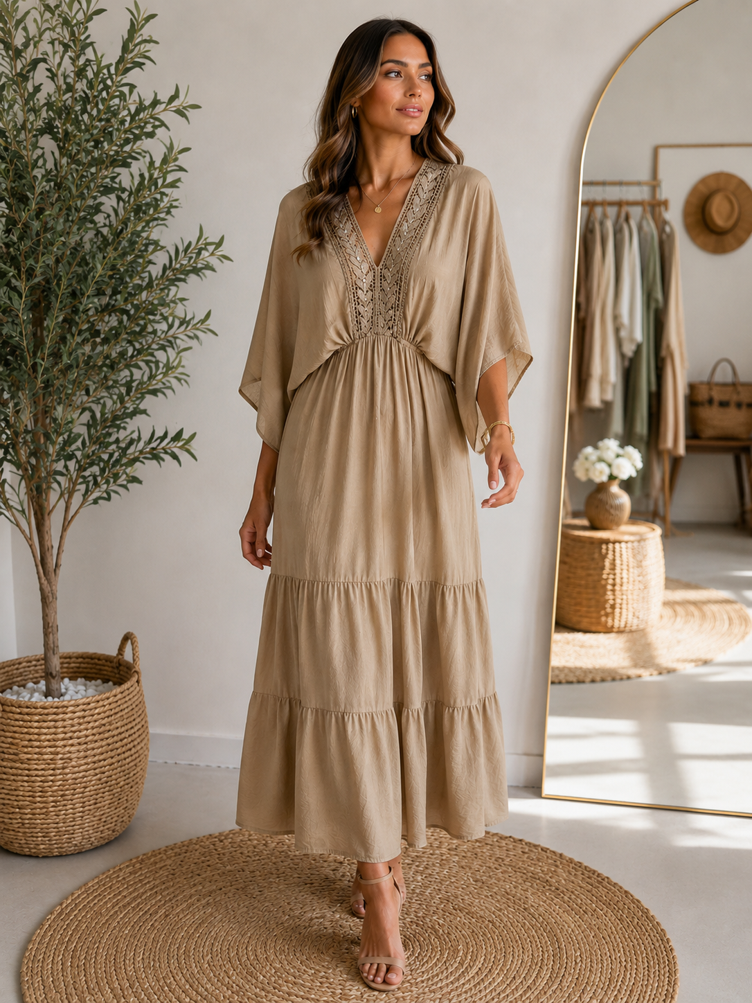 Sand Italian Silk Blend Dress