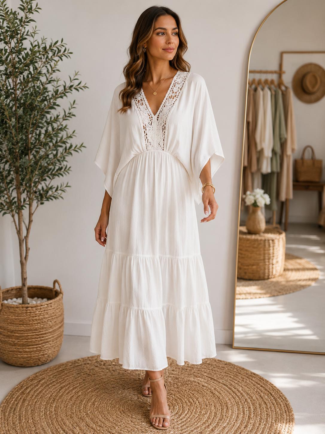 White Italian Silk Blend Dress