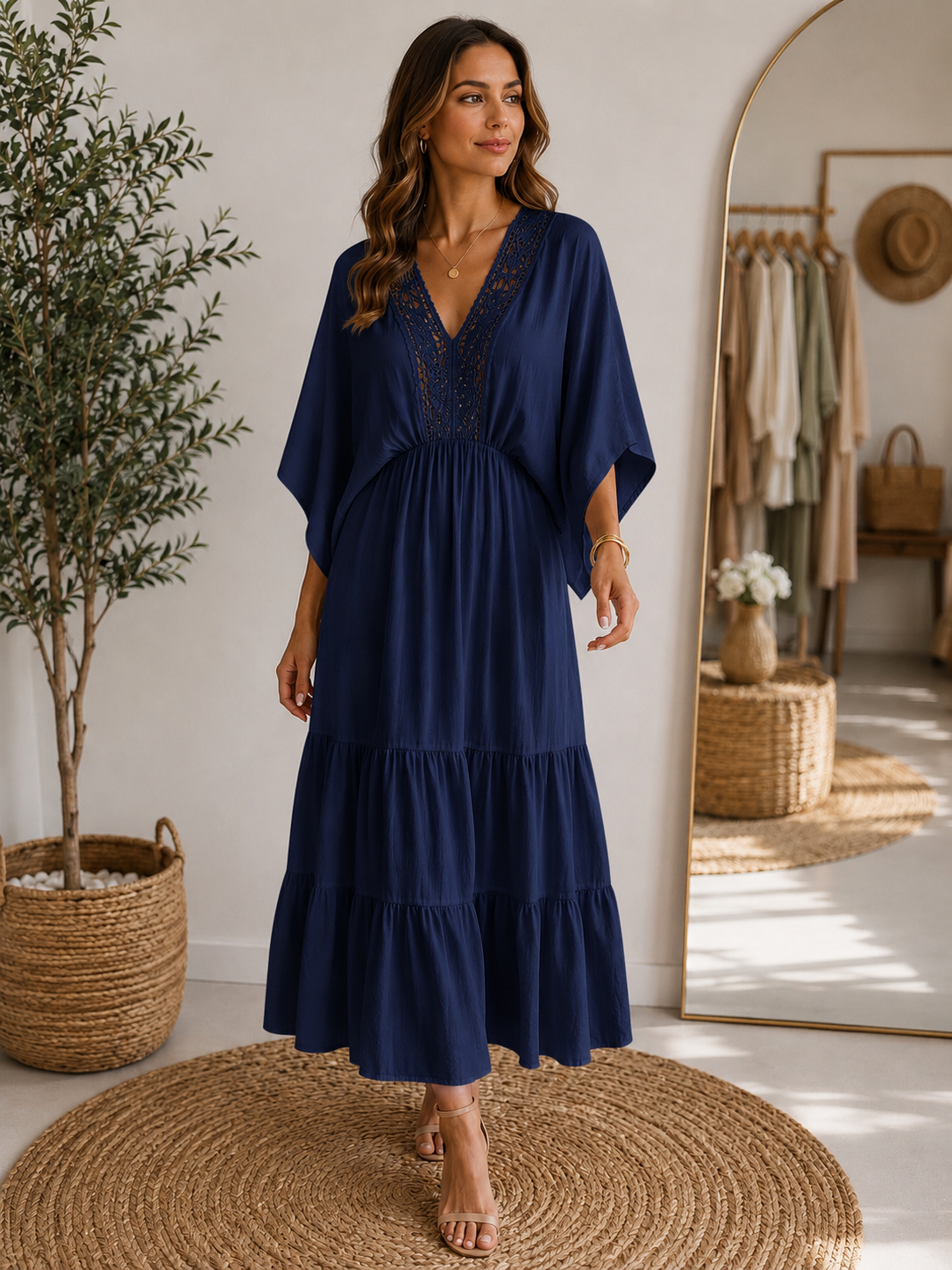 Navy Italian Silk Blend Dress