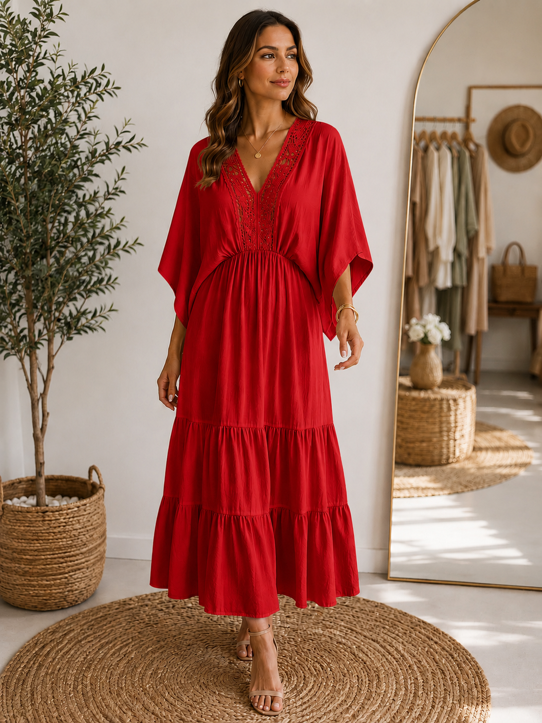 Red Italian Silk Blend Dress