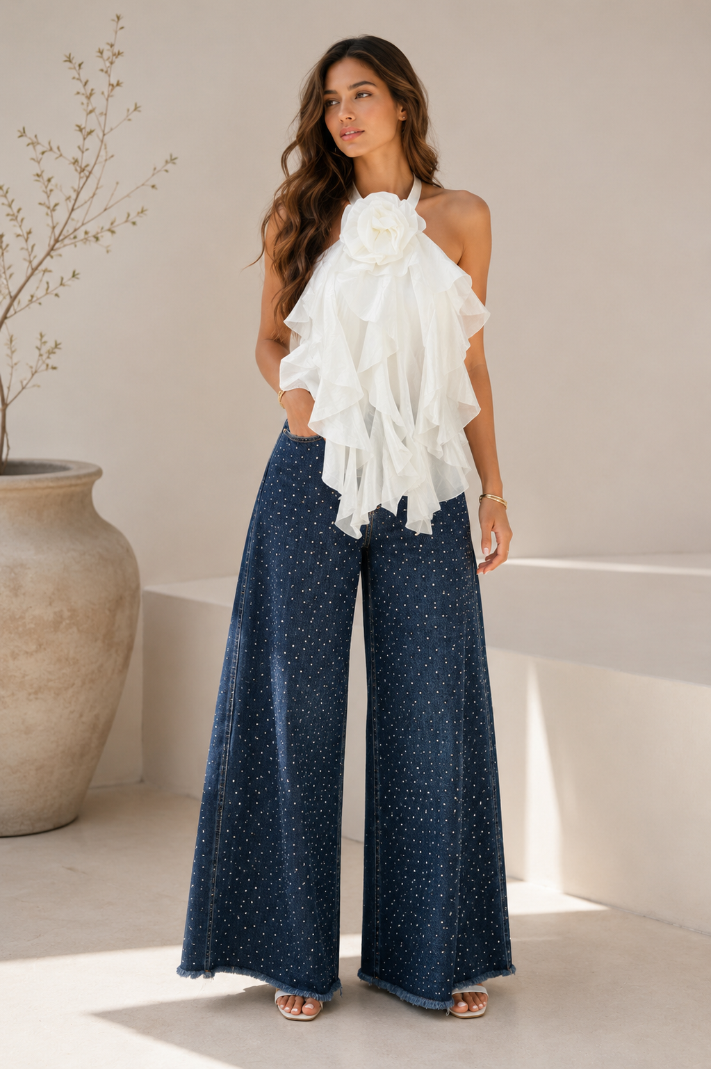 White Bloom Ruffle Top