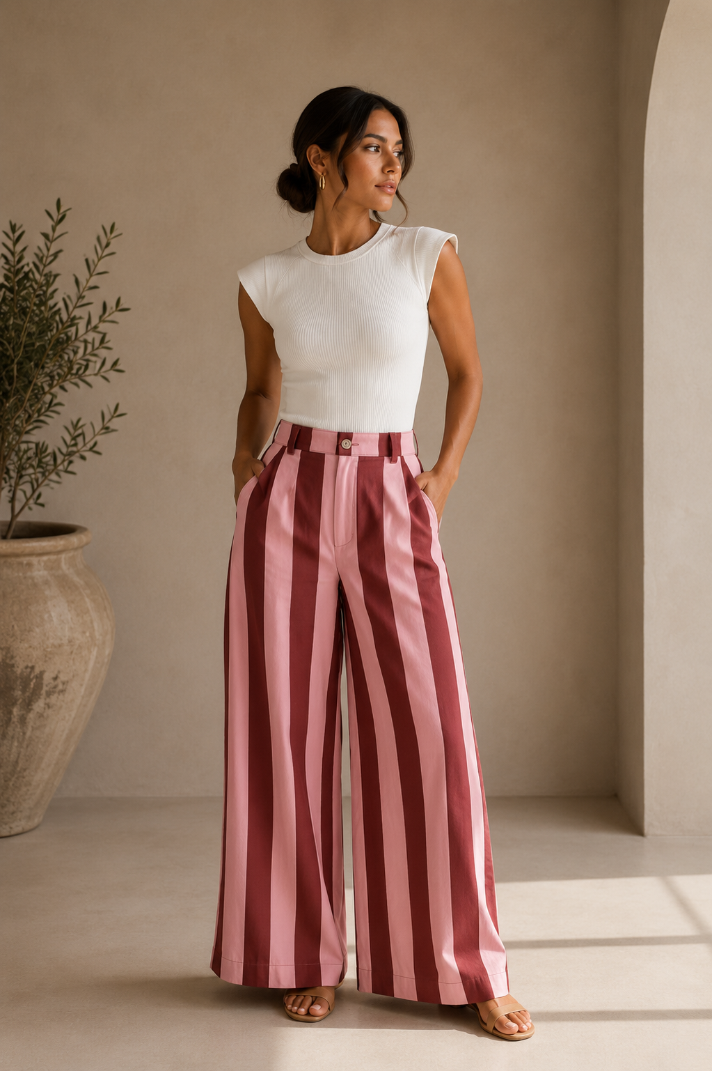 Italian Wide Stripe Pants Pink
