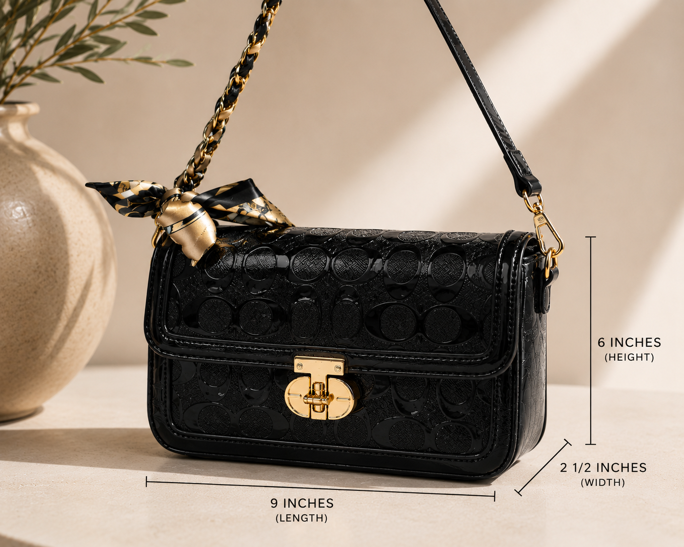 Black Gloss Handbag Set