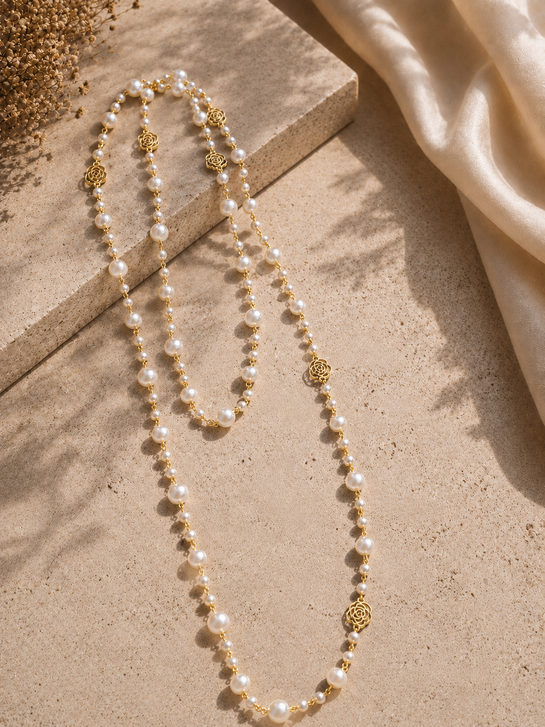 Golden Rose Pearl Necklace