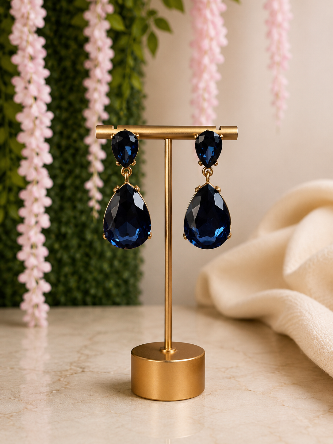 Crystal Drop Earrings Deep Blue