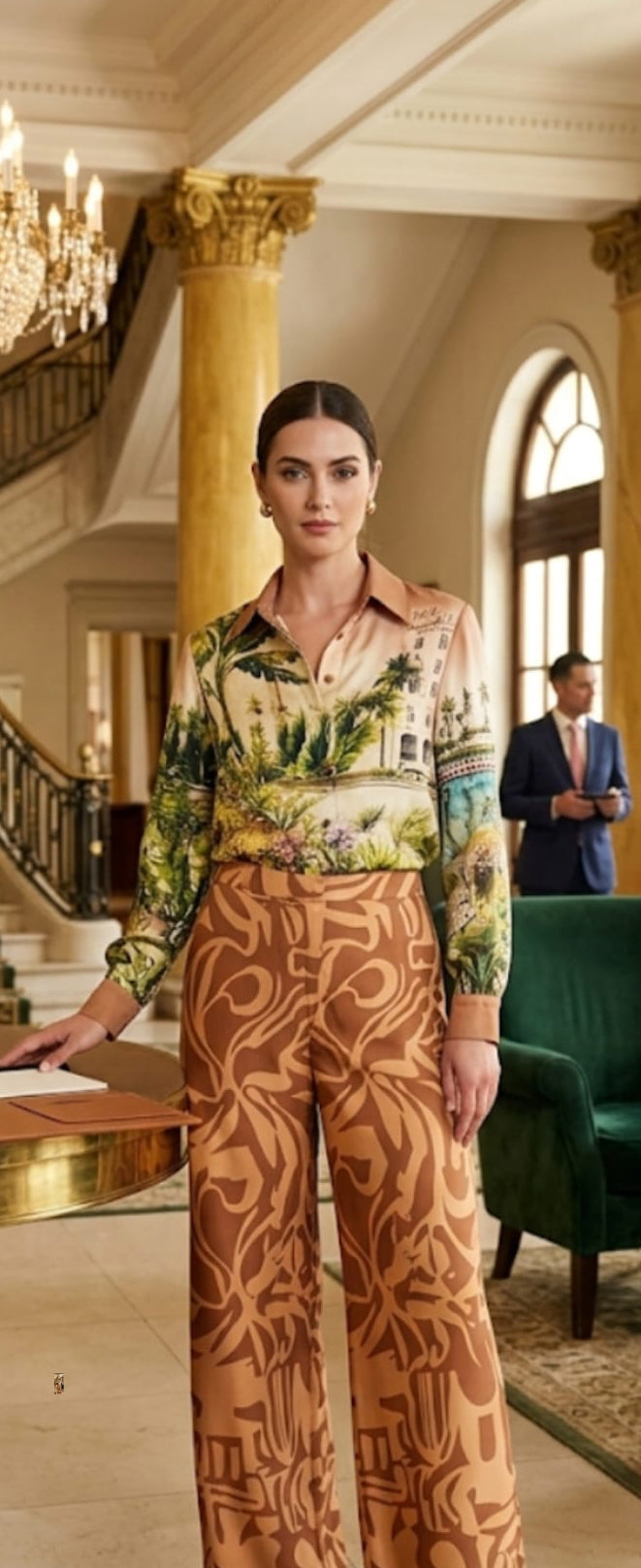 Botanical Resort Satin Set Brown