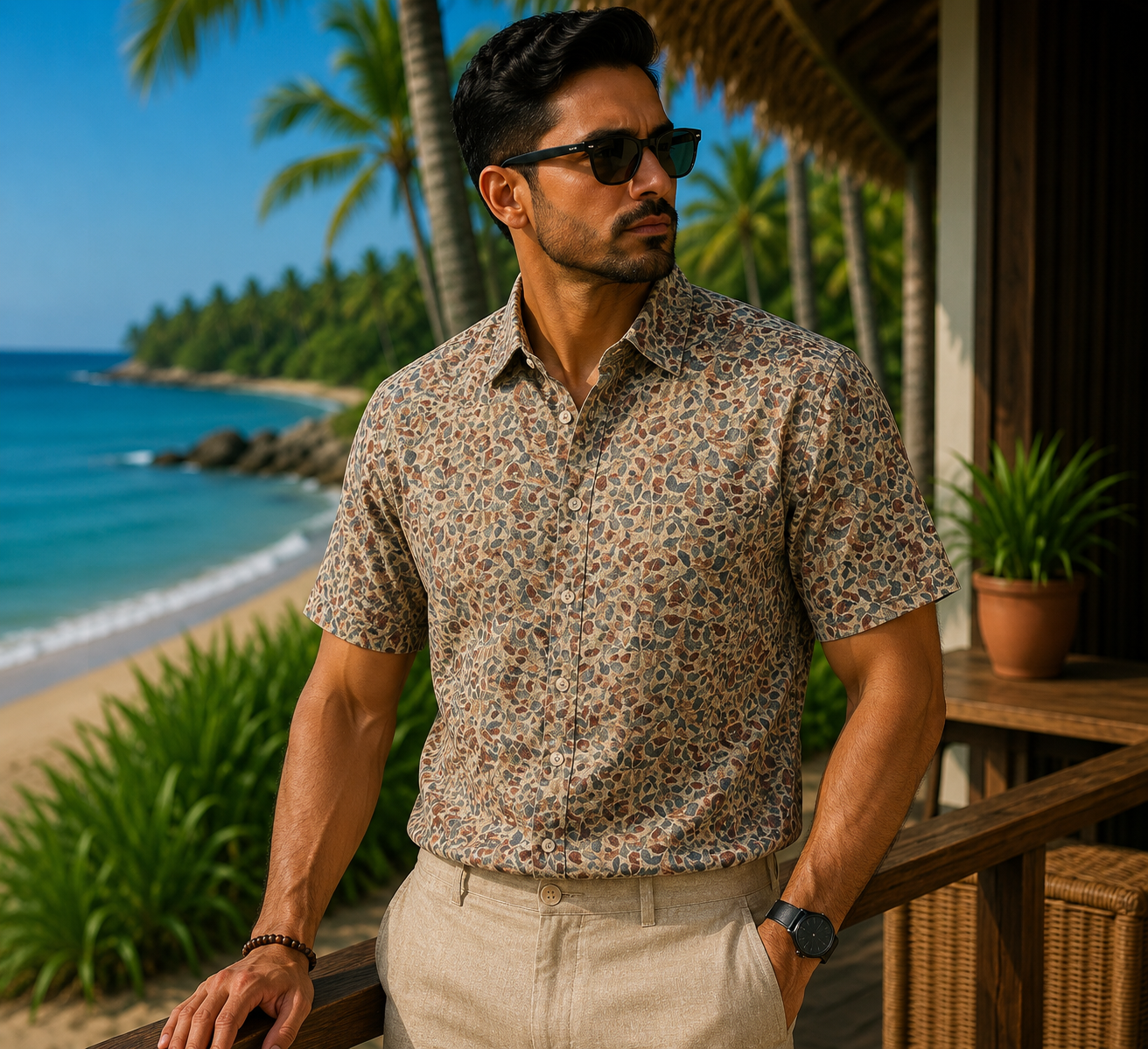 Mens Shirt Tulips Natural Multicolors