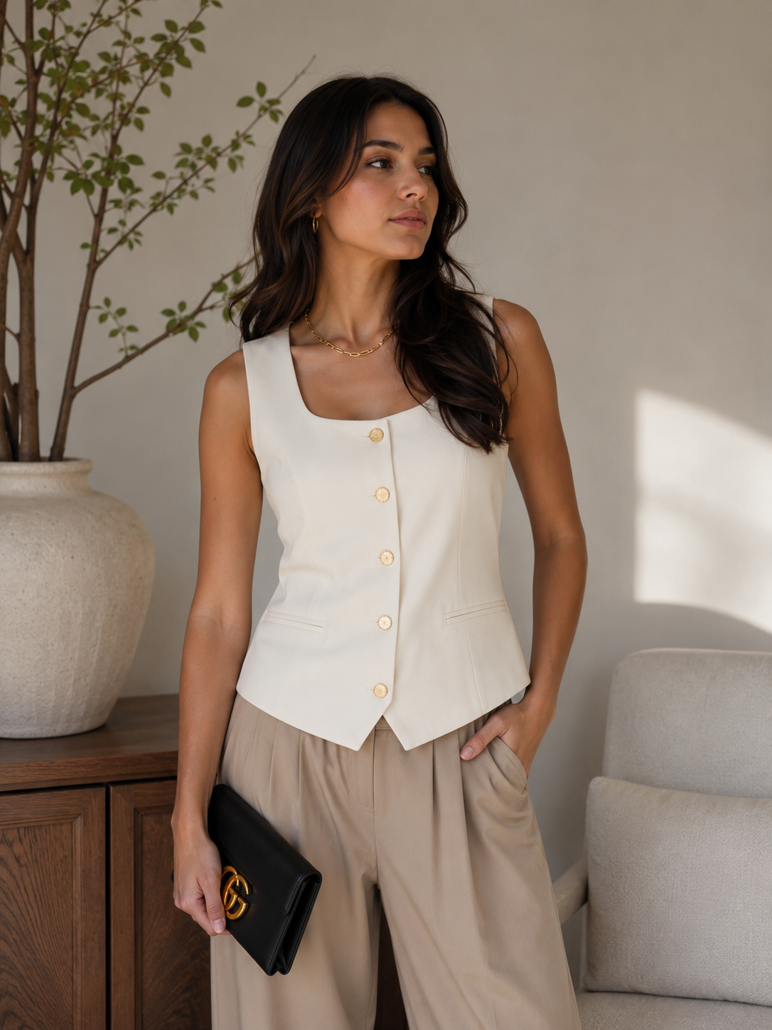 Vest White With Gold Buttons OVI
