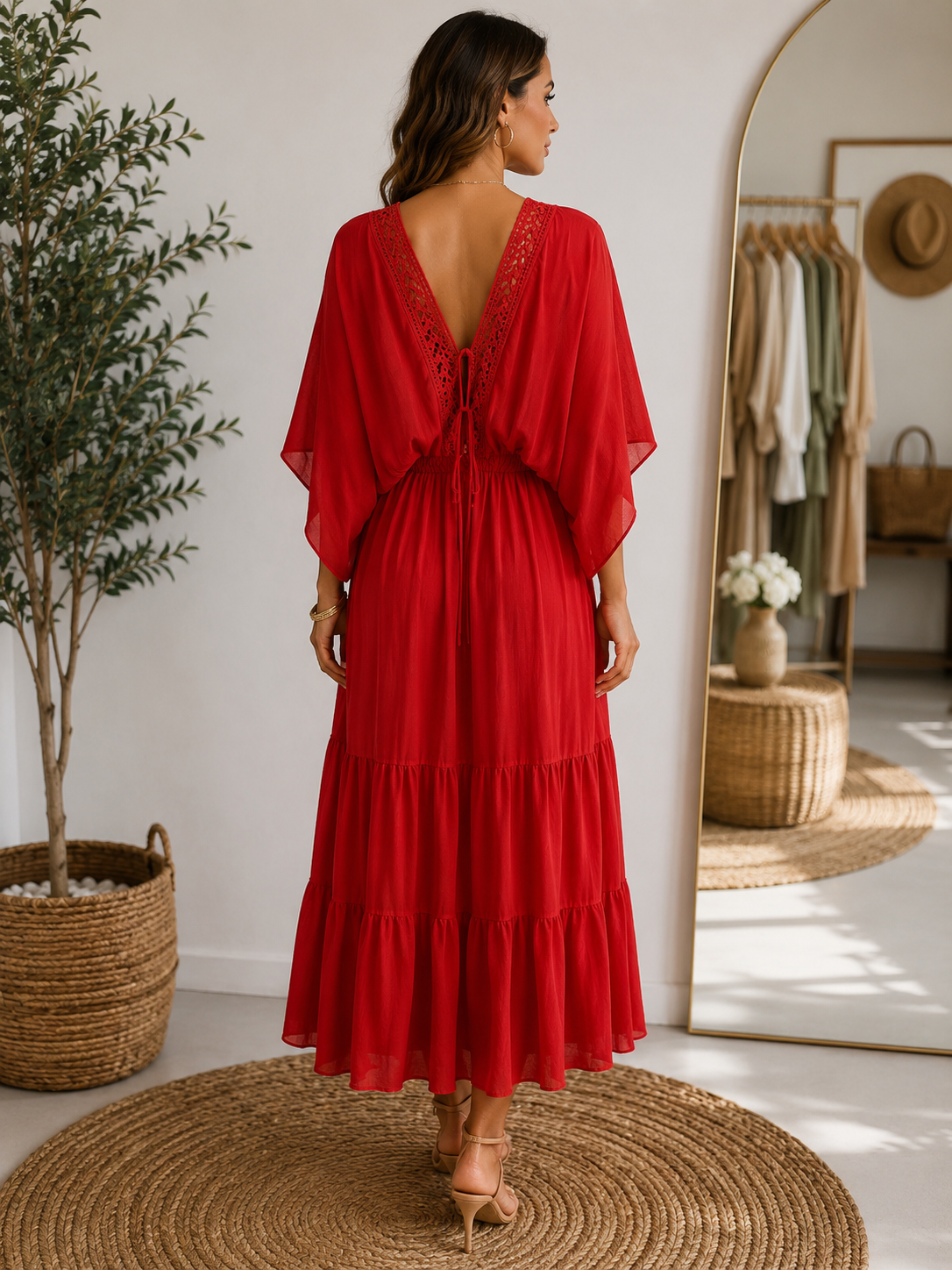 Red Italian Silk Blend Dress