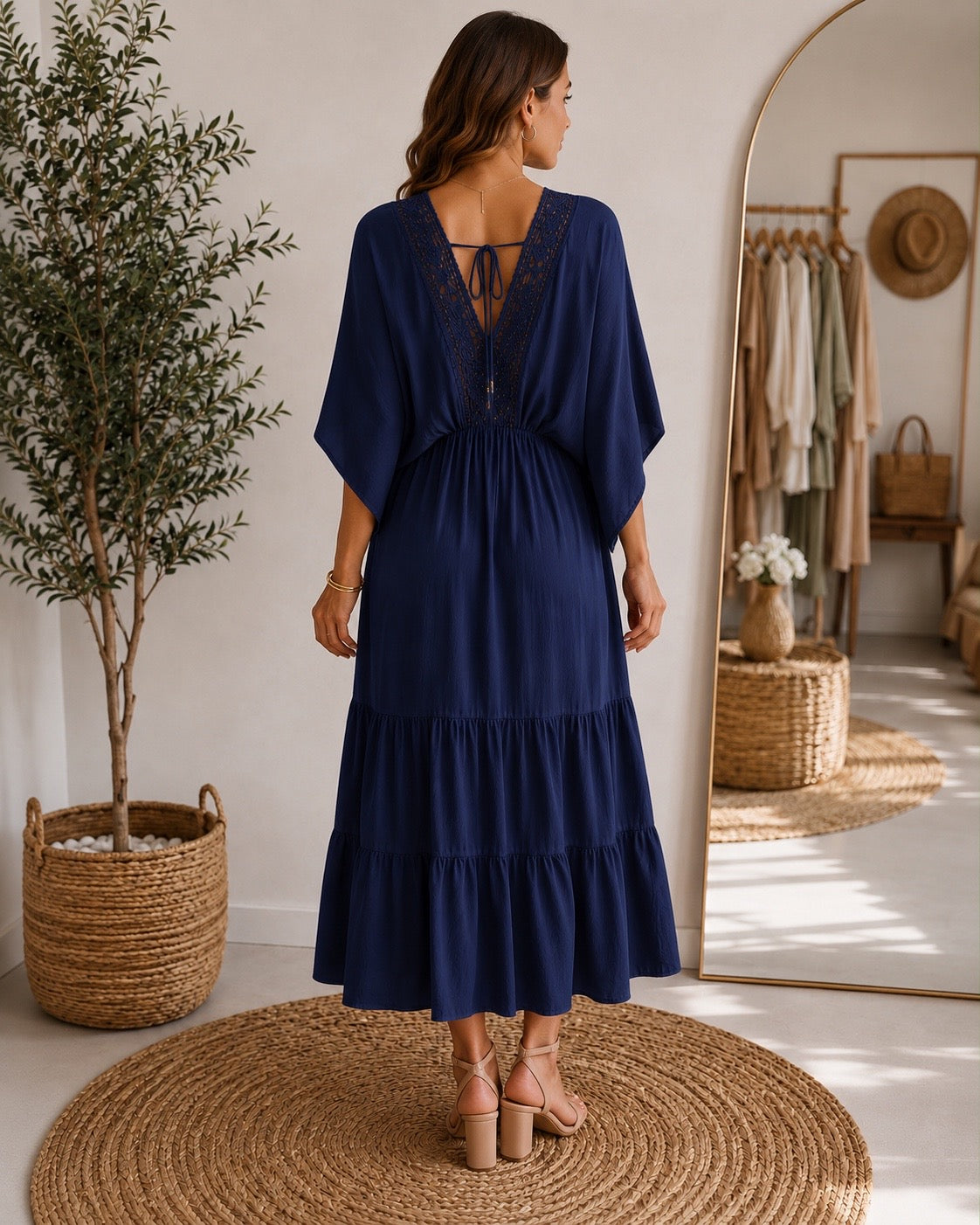 Navy Italian Silk Blend Dress