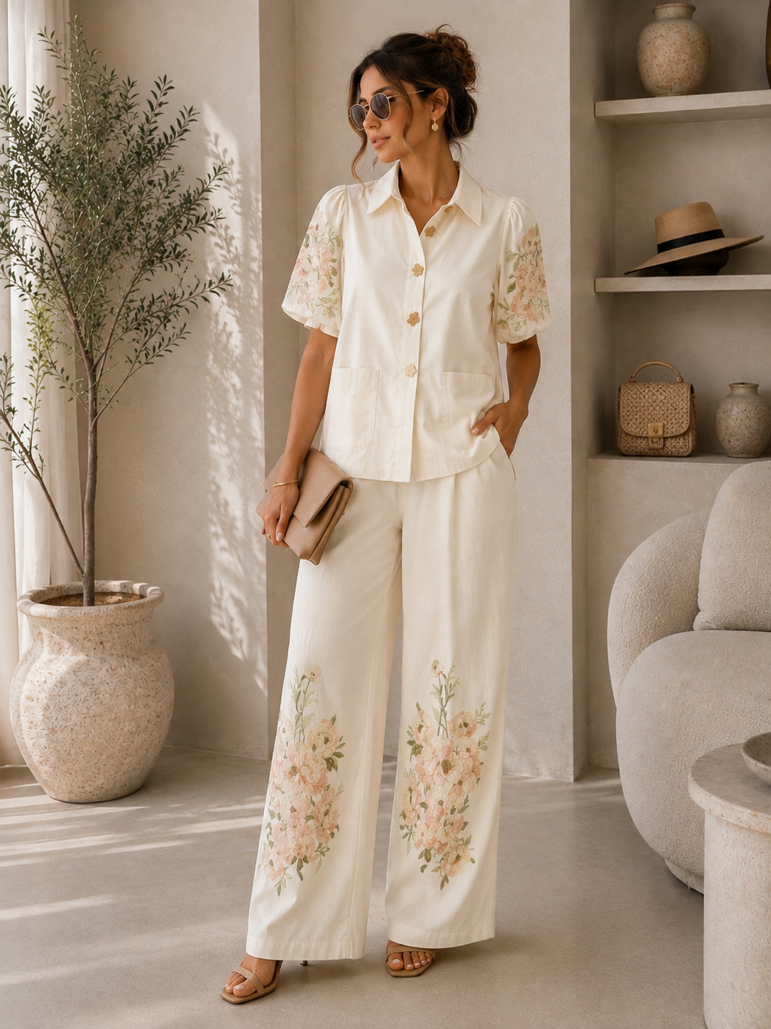 Off white Garden Embroidered Set