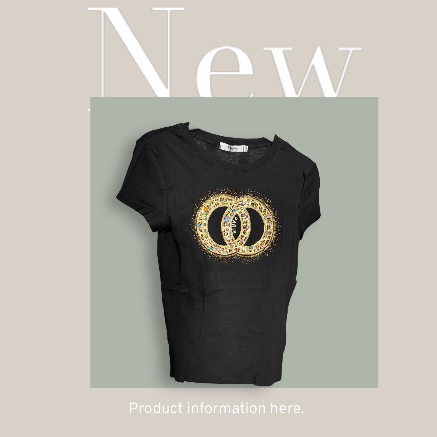Animal Print Detail Black T-shirt