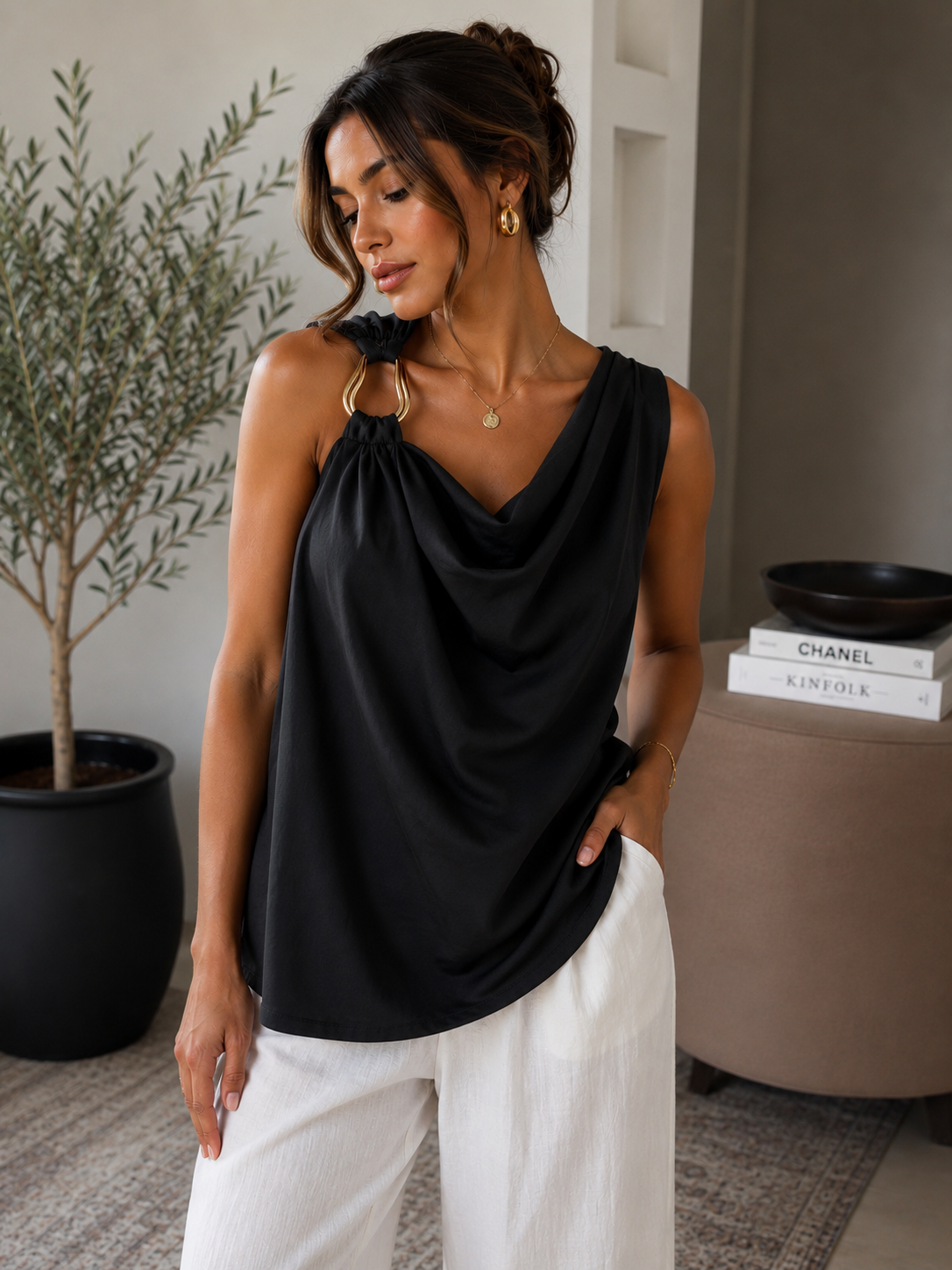 Black Milano Draped Ring Top