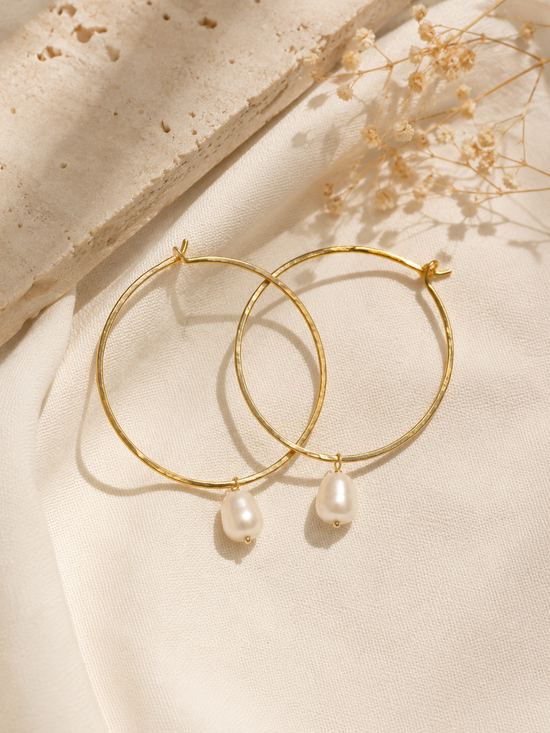 Pearl Drop Gold Hoop Earrings