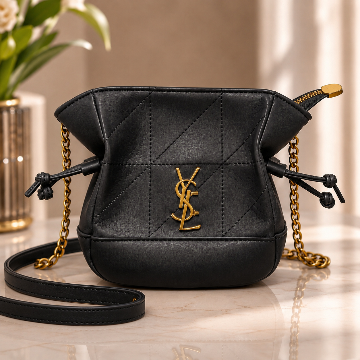 Black Luxe Quilted Mini Crossbody Bag YSL