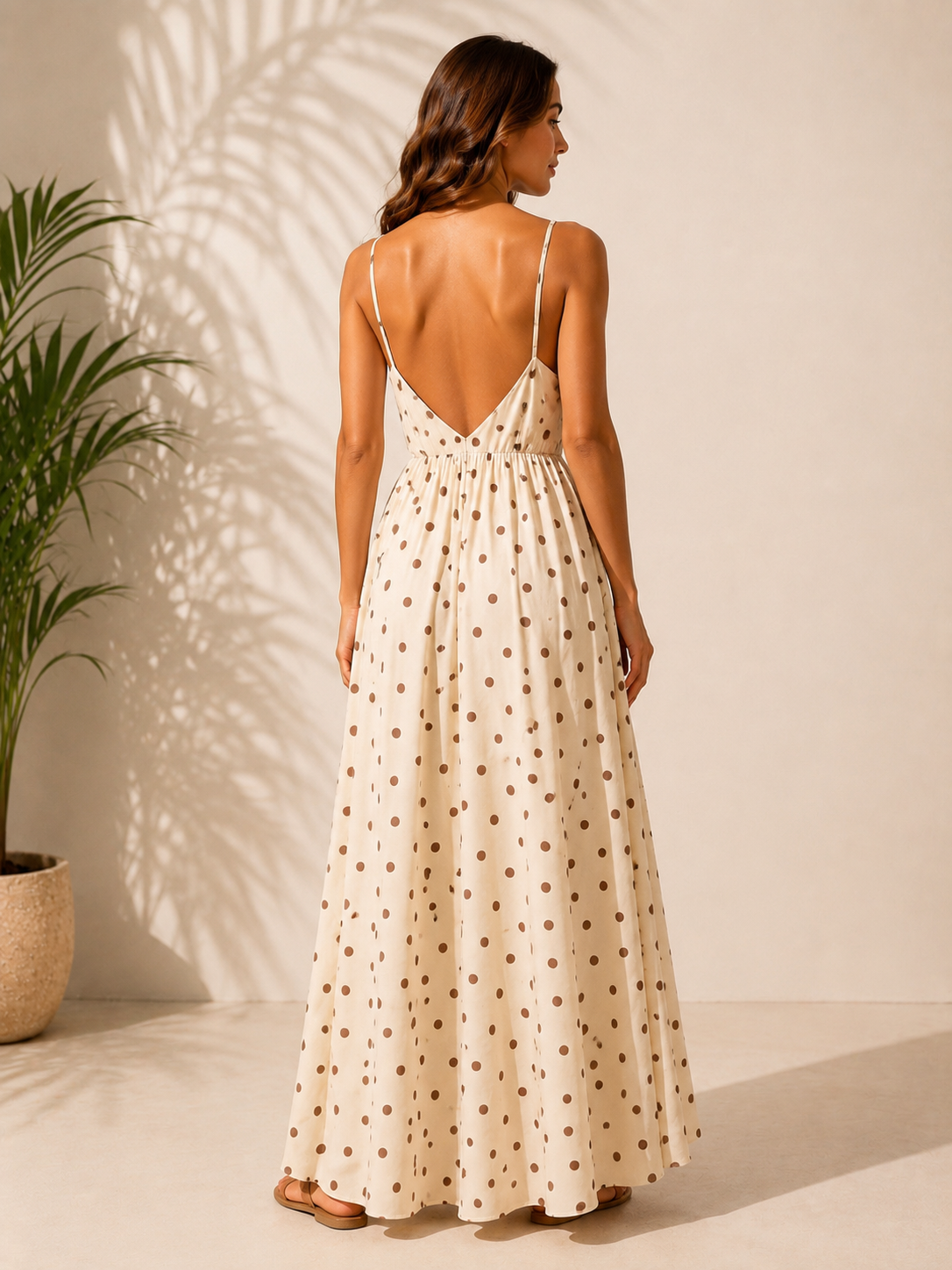 Italian Beige Polka Dot Dress