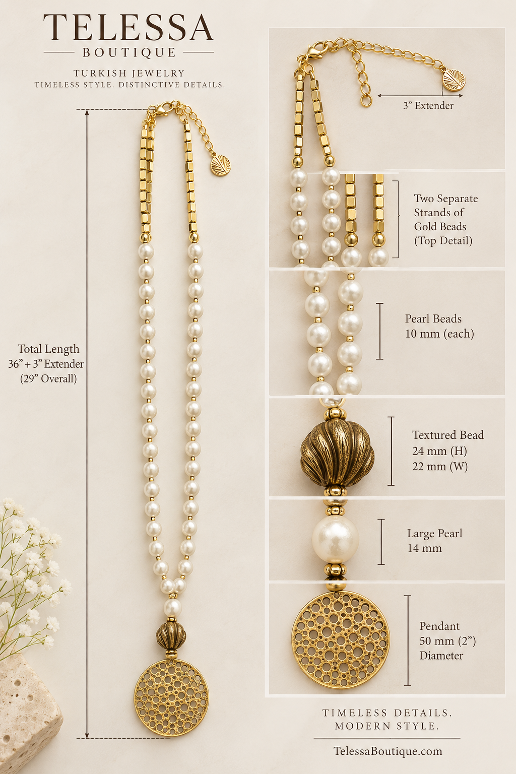Turkish Pearl & Gold Filigree Statement Necklace