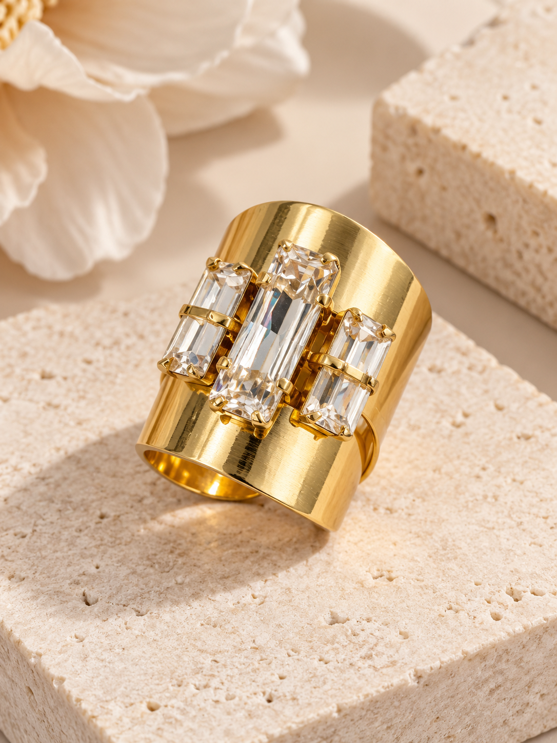 TOVA Crystal Baguette Statement Ring